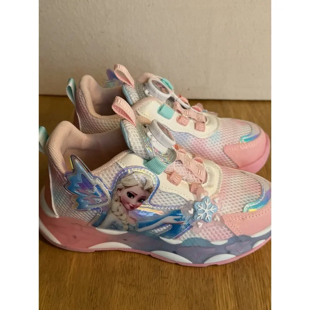 Disney Frozen Elsa Girls Sneakers Dial Lace Light Up Pink Size EU 32 New